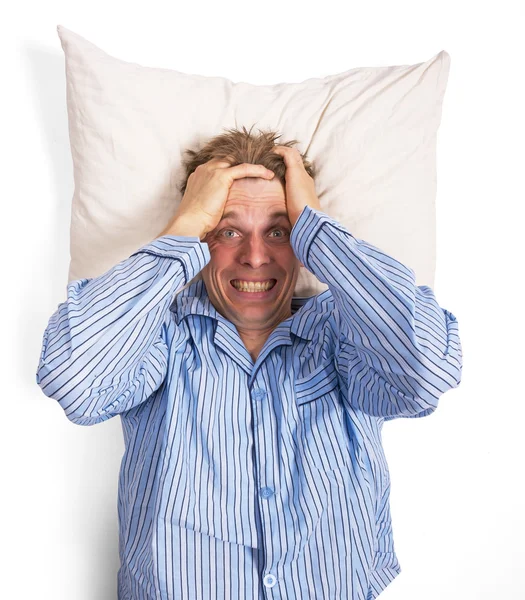 Hombre frustrado en la cama — Foto de Stock