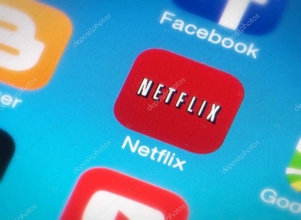Netflix icon on smartphone. Online movies