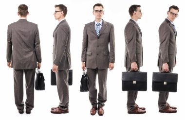 Businessman with suitcase from all sides clipart