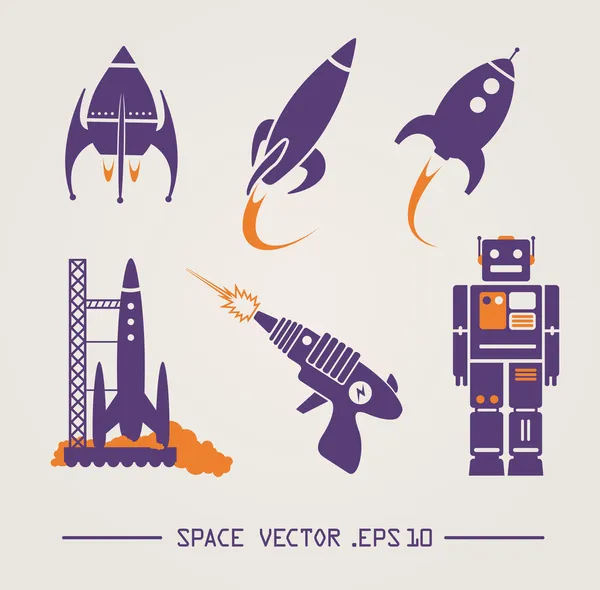 Flache zukünftige Vintage Space Designs. Vektorbild — Stockvektor