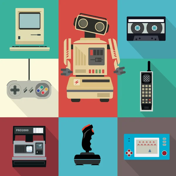 Platte elektronische vintage illustraties — Stockvector