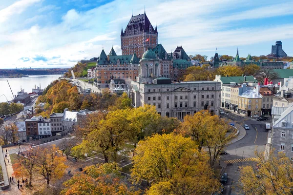 Letecký Pohled Quebec City Old Town Podzimní Sezóně Slunečný Den — Stock fotografie