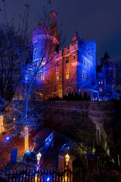 Casa Loma Iluminación Nocturna Invierno Histórico Castillo Toronto Ciudad Ontario —  Fotos de Stock