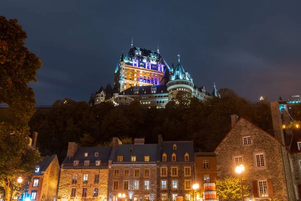 Vista Notturna Della Città Vecchia Quebec Autunno — Foto Stock