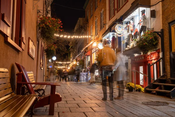 Quebec Canada Ottobre 2021 Vista Notturna Del Quartier Petit Champlain — Foto Stock