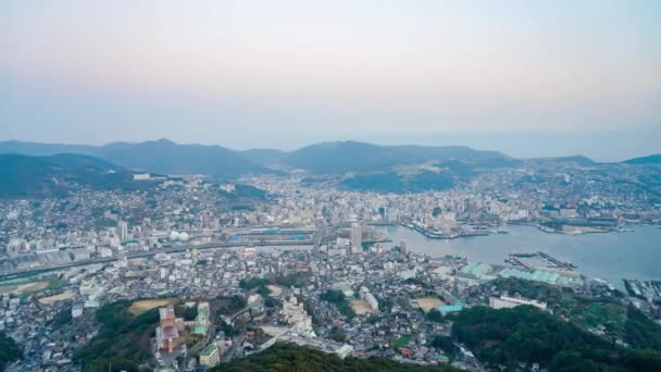 Nagasaki Cityscape Panorama View Time Lapse Sunset Night Inasa Observation — Stockvideo
