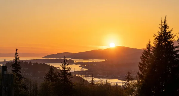 Гора Бернабі Час Заходу Сонця Огляд Верхніх Кінцівок Burrard Inlet — стокове фото
