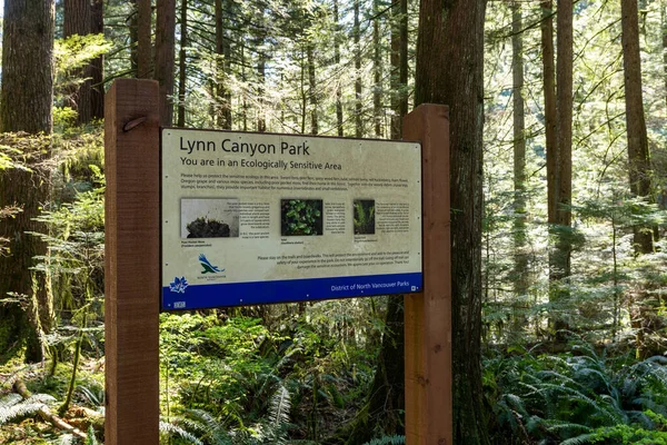 Vancouver Del Norte Canadá Abril 2021 Señal Lynn Canyon Park — Foto de Stock
