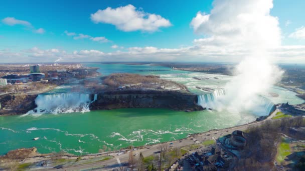 Overlooking Niagara Falls American Falls Horseshoe Falls Sunny Day — Stock Video
