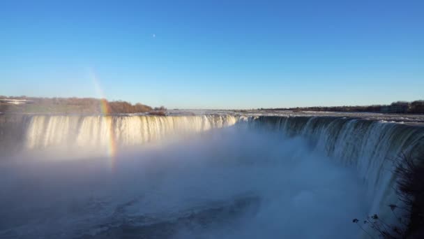 Horseshoe Falls Sunny Day Rainbow Niagara Falls Ontario Canada — Wideo stockowe