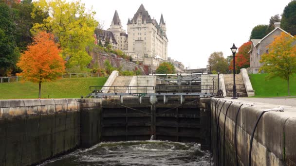 Rideau Canal Rideau Waterway Autumn Red Leaves Scenery Fall Foliage — Stock Video