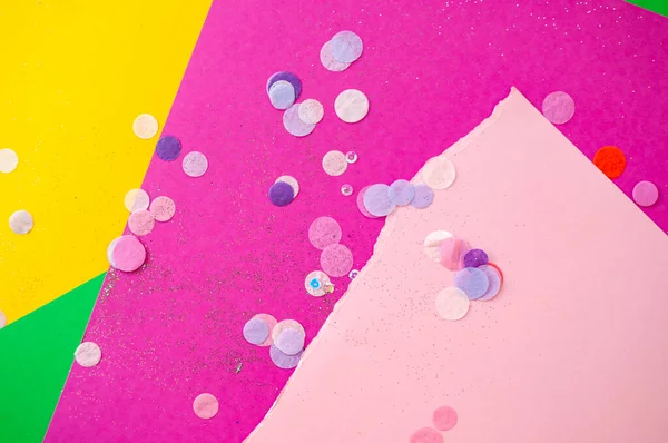 Colorido Confeti Brilla Sobre Fondo Rosa Brillante Rosa Pastel Amarillo — Foto de Stock