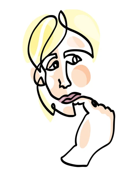 Desenho Linha Mulher Preocupada Estressada Desenho Linha Contínua Mulher Sentindo — Fotografia de Stock