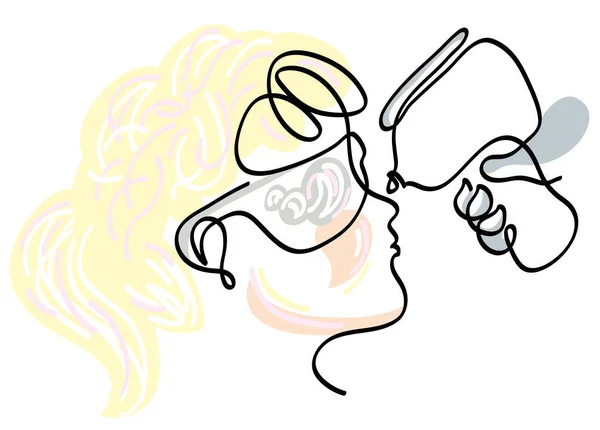 Bir çizgi çizili yüz lazeri temizleyici. Sürekli bir epilasyon çizimi ve yüz bakımı konsepti..