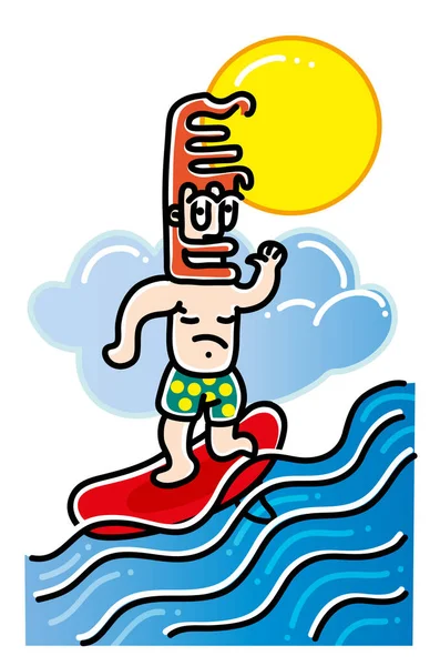 Desenhos Animados Ilustração Estilo Surfista Desenho Linha Ilustração Surfista Onda — Fotografia de Stock