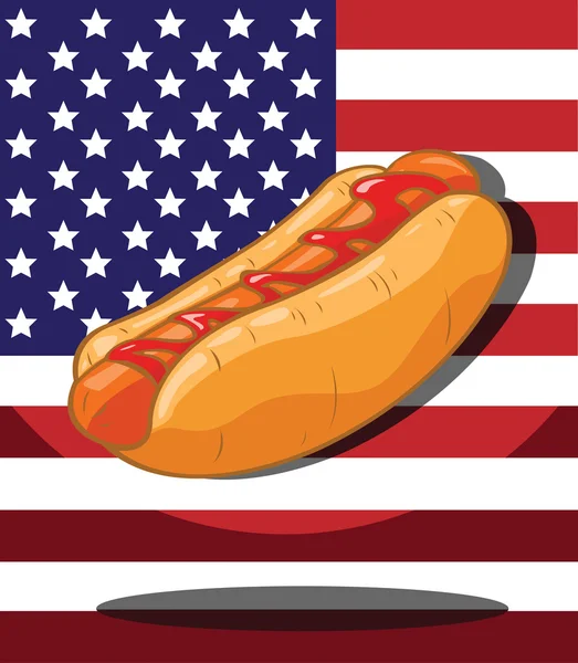 Χοτ-ντογκ. Αμερική φόντο σημαία — Διανυσματικό Αρχείο