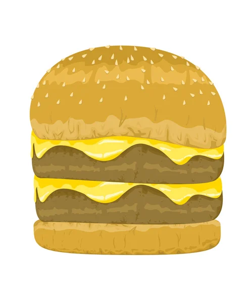 Hamburgers Avec Double Fromage Double Pâte Viande Isolement Vectoriel Illustration — Image vectorielle