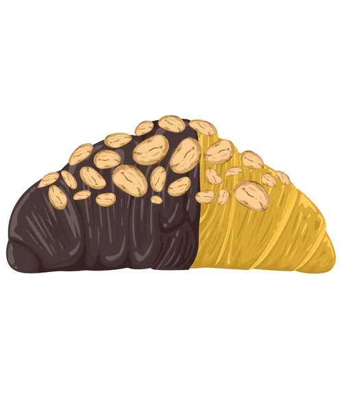 アーモンドを上にのせたクロワッサンのような薄茶色のパンチョコレートコーティング 白の背景と隔離 ベクトルとイラスト — ストックベクタ