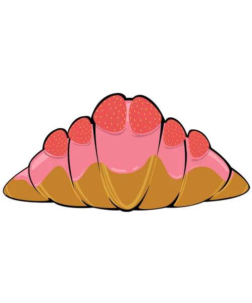 Croissant Hellbraun Brot Erdbeere Backwaren Weißer Hintergrund Und Isolation — Stockvektor