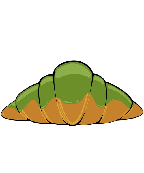 Dessin Main Croissant Pain Brun Clair Matcha Thé Crème Pâtisserie — Image vectorielle