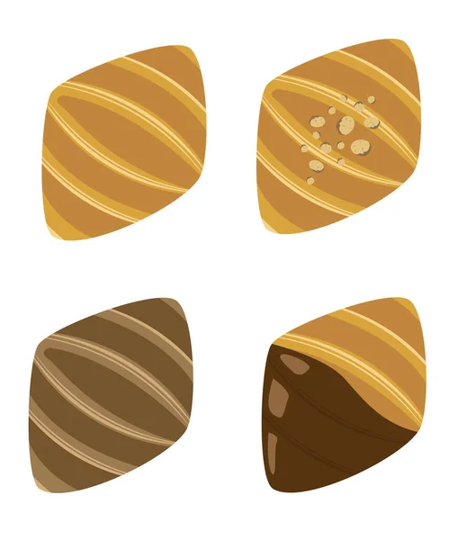 Mão Desenho Conjunto Croissant Creme Chocolate Pão Marrom Claro Amendoins — Vetor de Stock