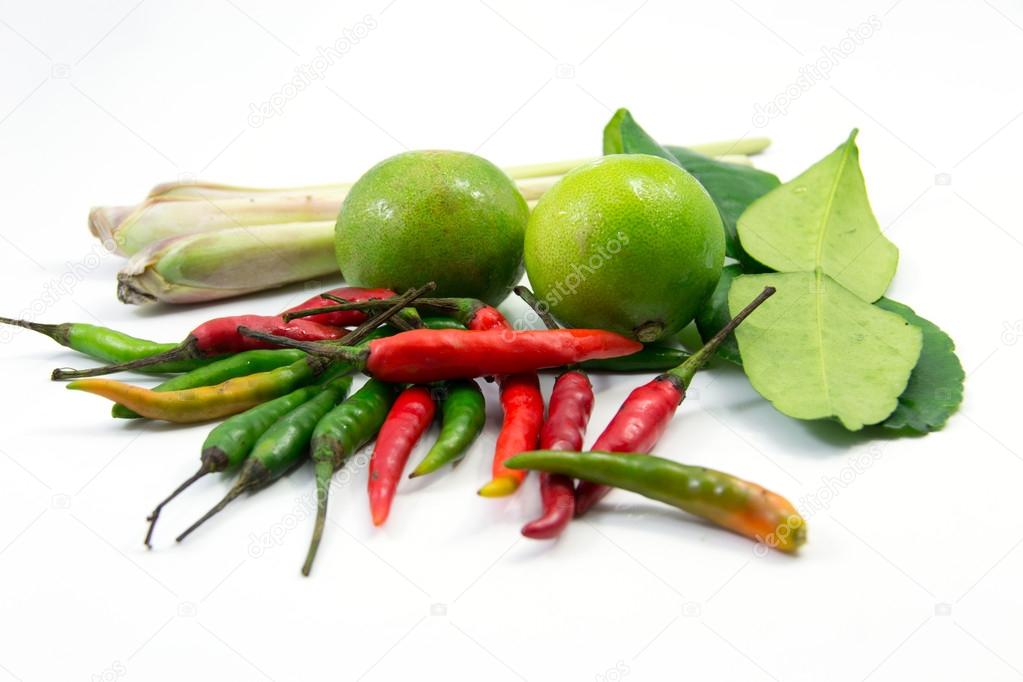 Ingredients for hot and sour Thai soup, Tom Yum