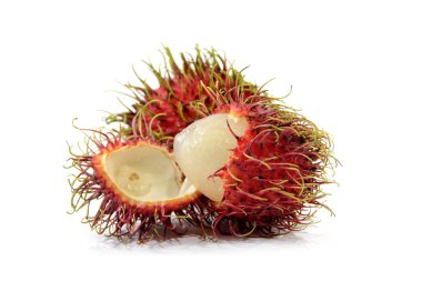 tropikal meyve, rambutan beyaz zemin üzerine