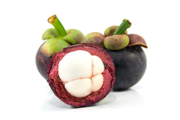 Tropical mangosteen fruit on white background — Stock Photo, Image