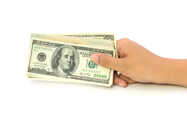 Hand holding money dollars isolated on white background — Stock Photo, Image