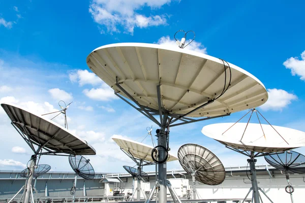 Satellite dishes antenna on roof — Stock Photo, Image