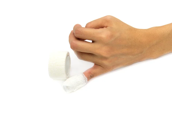 Weißer Medizinverband am gebrochenen Finger — Stockfoto