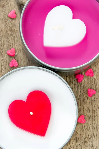 Valentines Coeurs Bougies sur bois — Photo