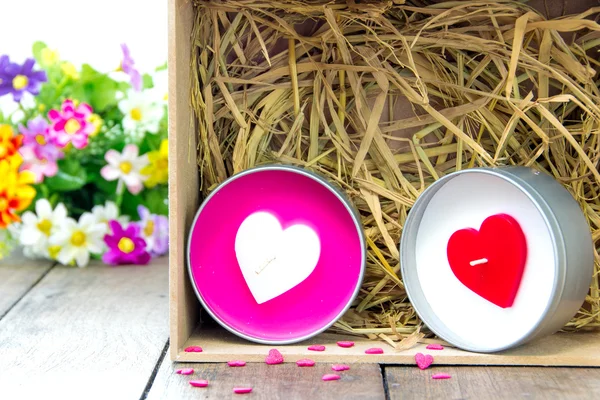 Valentines Hearts Candles in box — Stock Photo, Image