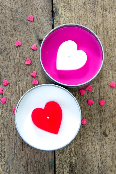 Valentines Hearts Candles on wood Royalty Free Stock Photos