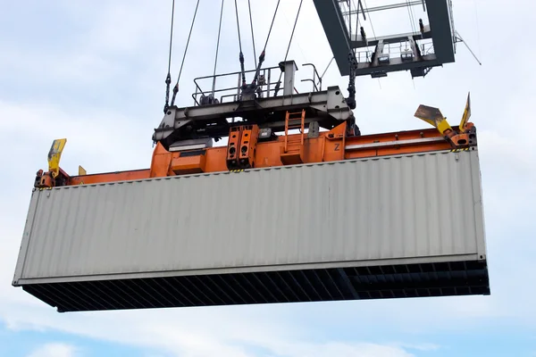 Conteneur maritime soulevé par une grue portuaire — Photo