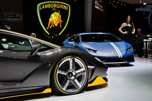 Спортивные Автомобили Lamborghini Представлены Женевском Международном Автосалоне Швейцария Марта 2016 — стоковое фото