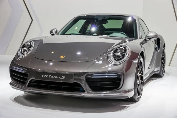 Porsche 911 Turbo Sportbil Motormässan Brussels Expo Autosalon Bryssel Januari — Stockfoto