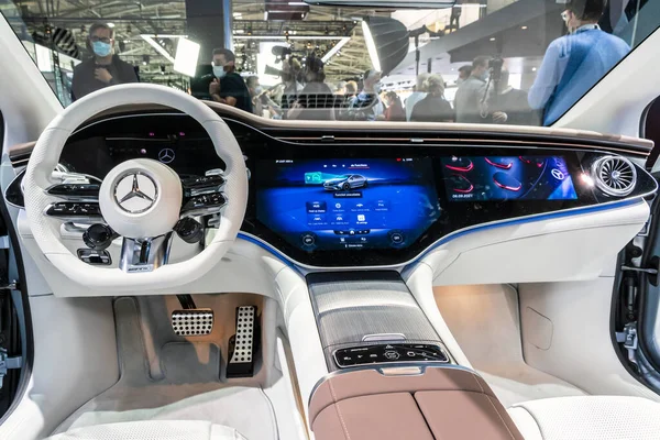 Vista Interior Del Mercedes Amg Eqs Coche Rendimiento Eléctrico Completo — Foto de Stock