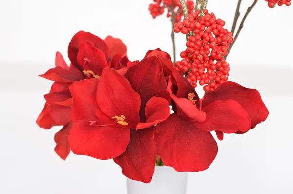 Vase with flowers and viburnum — Stock Photo, Image