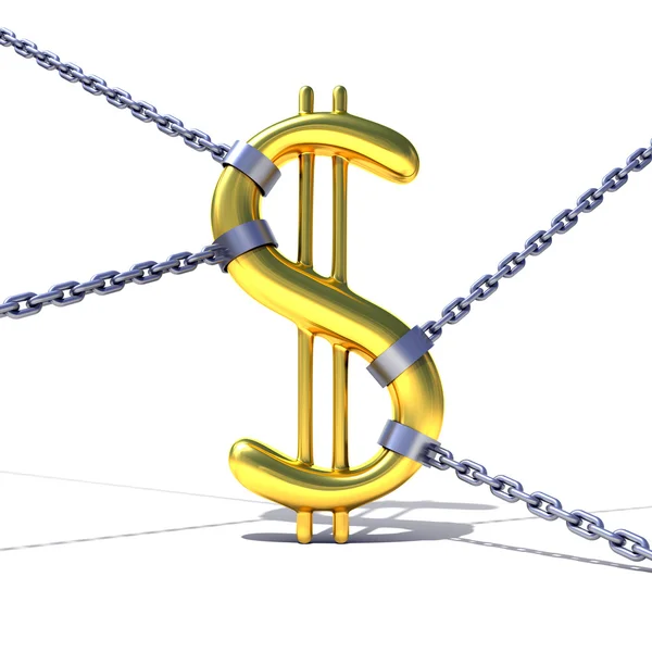 Знак доллара, привязанный цепями — стоковое фото