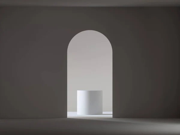 3D-Rendersockel im leeren grauen Innenraum Stockfoto