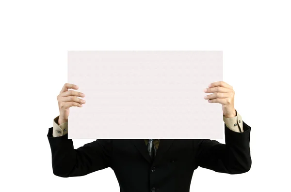 Businessman holds blank signs. — Stock Photo, Image