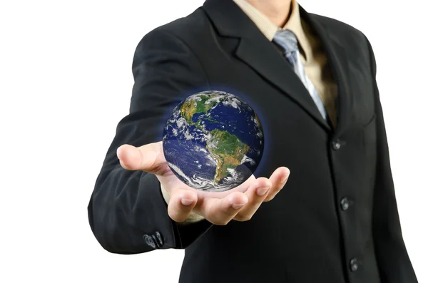 Businessman hands holding planet Earth — Stock Photo, Image