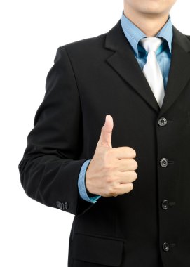 başparmak yukarıya üstünde izole beyaz olacak iş adamı