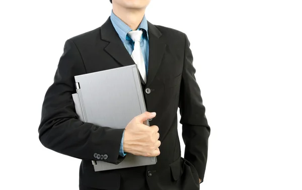 Affärsman som håller bärbar dator — Stockfoto