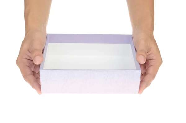 Hand hält rosa Geschenkbox — Stockfoto