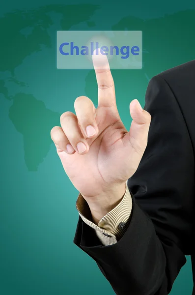 Businessman hand touching challenge button — Stock Photo, Image