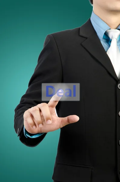 Businessman hand touching deal button — Stock Photo, Image