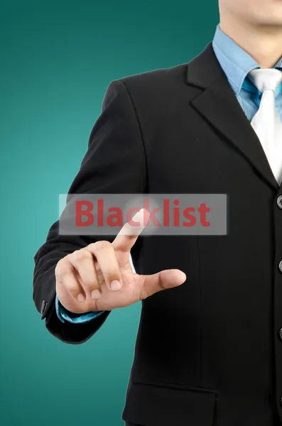 Businessman hand touching blacklist button — Stock Photo, Image