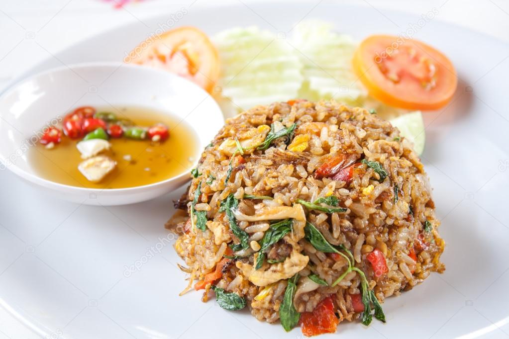Thai spicy food basil shrimp fried rice recipe